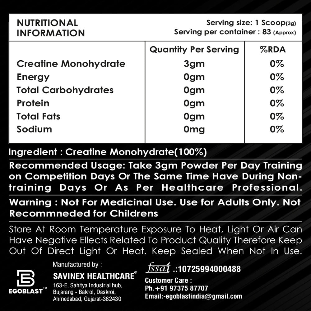 Creatine Monohydrate | Unflavored 250gm